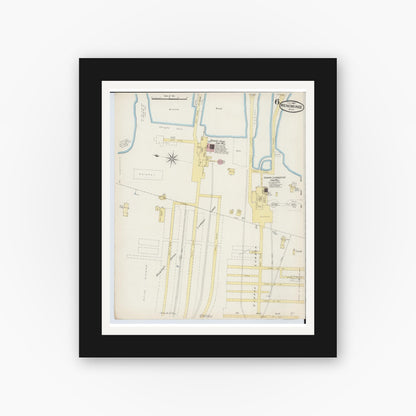 Old map wall art mockup — black gallery frame with white mat — Sanborn Fire Insurance Map from Menominee, Menominee County, Michigan (1887), Sheet #0006