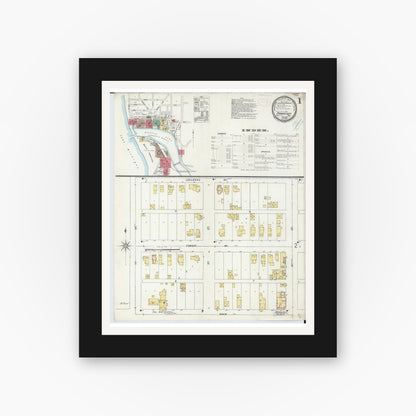 Old map wall art mockup — black gallery frame with white mat — Sanborn Fire Insurance Map from Frankfort, Benzie County, Michigan (1899) - Complete Map Set