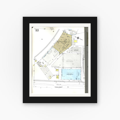 Old map wall art mockup — black gallery frame with white mat — Sanborn Fire Insurance Map from Honolulu, Oahu County, Hawaii (1955), Sheet #0153