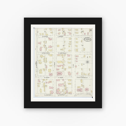 Old map wall art mockup — black gallery frame with white mat — Sanborn Fire Insurance Map from Mount Vernon, Knox County, Ohio (1887), Sheet #0004