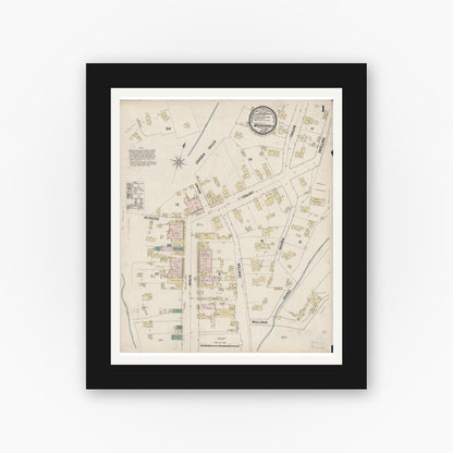 Old map wall art mockup — black gallery frame with white mat — Sanborn Fire Insurance Map from Weaverville, Trinity County, California (1889) - Complete Map Set
