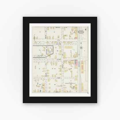 Old map wall art mockup — black gallery frame with white mat — Sanborn Fire Insurance Map from Orlando, Orange County, Florida (1892), Sheet #0004