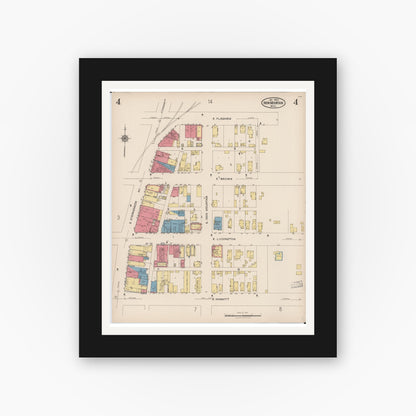 Old map wall art mockup — black gallery frame with white mat — Sanborn Fire Insurance Map from Iron Mountain, Dickinson County, Michigan (1923), Sheet #0004