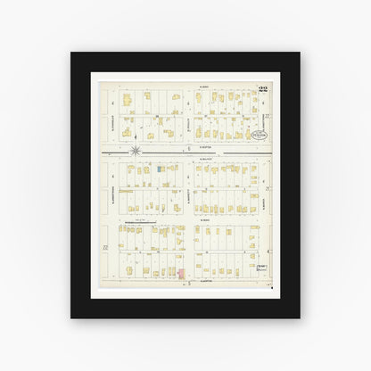 Old map wall art mockup — black gallery frame with white mat — Sanborn Fire Insurance Map from Denison, Grayson County, Texas (1903), Sheet #0022