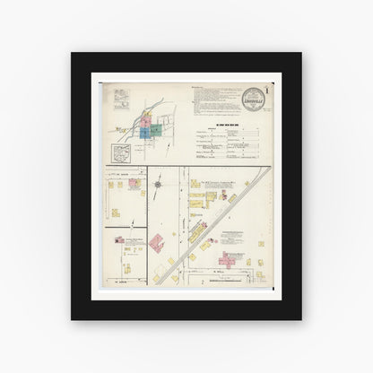 Old map wall art mockup — black gallery frame with white mat — Sanborn Fire Insurance Map from Louisville, Stark County, Ohio (1915) - Complete Map Set