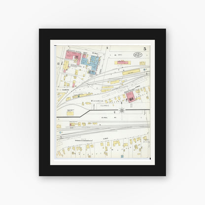 Old map wall art mockup — black gallery frame with white mat — Sanborn Fire Insurance Map from Beloit, Rock County, Wisconsin (1902), Sheet #0005