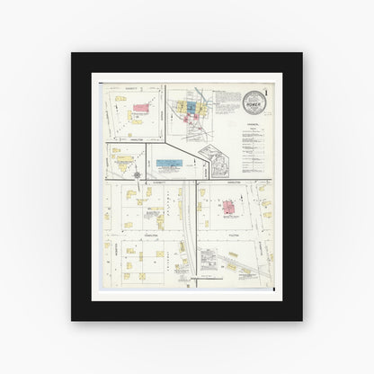 Old map wall art mockup — black gallery frame with white mat — Sanborn Fire Insurance Map from Homer, Calhoun County, Michigan (1913), Sheet #0001