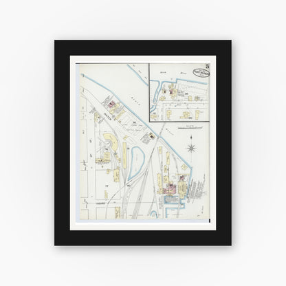 Old map wall art mockup — black gallery frame with white mat — Sanborn Fire Insurance Map from Port Huron, Saint Clair County, Michigan (1887), Sheet #0005