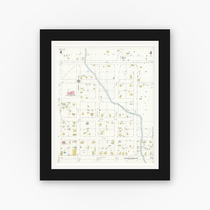 Old map wall art mockup — black gallery frame with white mat — Sanborn Fire Insurance Map from Goliad, Goliad County, Texas (1934), Sheet #0004