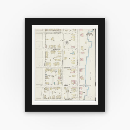 Old map wall art mockup — black gallery frame with white mat — Sanborn Fire Insurance Map from Bristol, Bucks County, Pennsylvania (1886), Sheet #0005