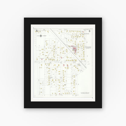 Old map wall art mockup — black gallery frame with white mat — Sanborn Fire Insurance Map from Wellington, Lorain County, Ohio (1933), Sheet #0003
