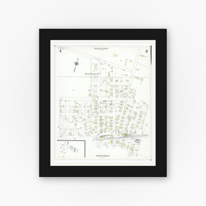 Old map wall art mockup — black gallery frame with white mat — Sanborn Fire Insurance Map from Mount Sterling, Madison County, Ohio (1940), Sheet #0004