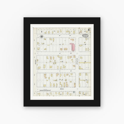 Old map wall art mockup — black gallery frame with white mat — Sanborn Fire Insurance Map from Menasha, Winnebago County, Wisconsin (1891), Sheet #0002