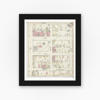 Old map wall art mockup — black gallery frame with white mat — Sanborn Fire Insurance Map from Bryan, Williams County, Ohio (1884), Sheet #0002