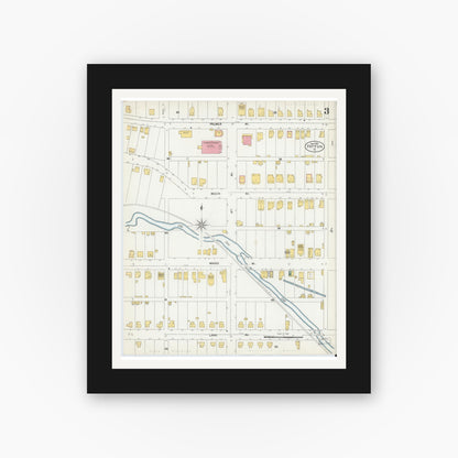 Old map wall art mockup — black gallery frame with white mat — Sanborn Fire Insurance Map from Patton, Cambria County, Pennsylvania (1903), Sheet #0003
