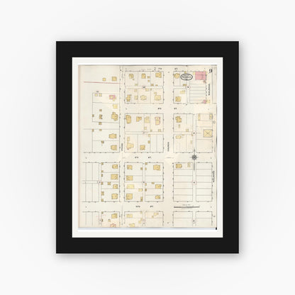 Old map wall art mockup — black gallery frame with white mat — Sanborn Fire Insurance Map from Ferris, Ellis County, Texas (1941), Sheet #0009