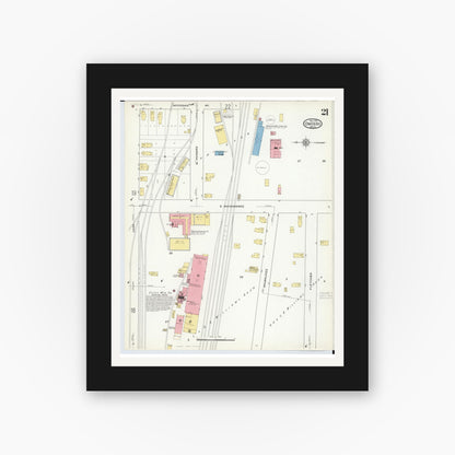 Old map wall art mockup — black gallery frame with white mat — Sanborn Fire Insurance Map from Owosso, Shiawassee County, Michigan (1915), Sheet #0021