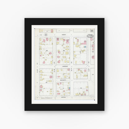 Old map wall art mockup — black gallery frame with white mat — Sanborn Fire Insurance Map from Alton, Madison County, Illinois (1892), Sheet #0011