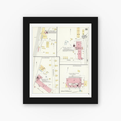 Old map wall art mockup — black gallery frame with white mat — Sanborn Fire Insurance Map from Raleigh, Wake County, North Carolina (1909), Sheet #0035