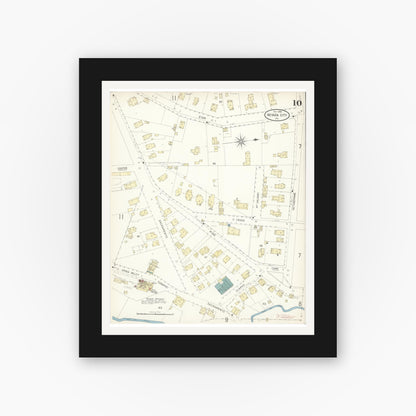 Old map wall art mockup — black gallery frame with white mat — Sanborn Fire Insurance Map from Nevada City, Nevada County, California (1898), Sheet #0010