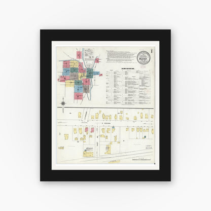 Old map wall art mockup — black gallery frame with white mat — Sanborn Fire Insurance Map from Medina, Orleans County, New York (1909), Sheet #0001