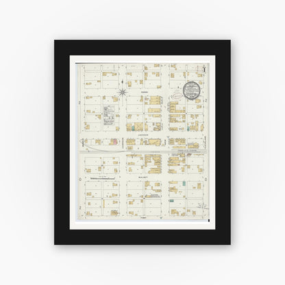 Old map wall art mockup — black gallery frame with white mat — Sanborn Fire Insurance Map from Grover Hill, Paulding County, Ohio (1899), Sheet #0001