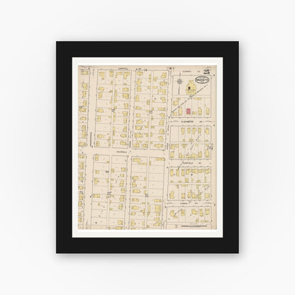 Old map wall art mockup — black gallery frame with white mat — Sanborn Fire Insurance Map from Marinette, Marinette County, Wisconsin (1921), Sheet #0025