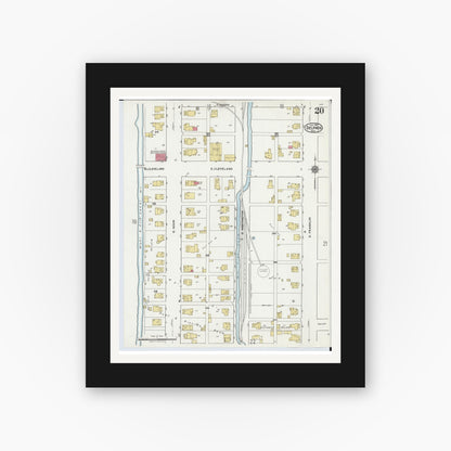Old map wall art mockup — black gallery frame with white mat — Sanborn Fire Insurance Map from Delphos, Van Wert And Allen Counties, Ohio (1921), Sheet #0020