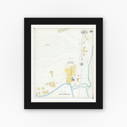 Old map wall art mockup — black gallery frame with white mat — Sanborn Fire Insurance Map from Marquette, Marquette County, Michigan (1904), Sheet #0020