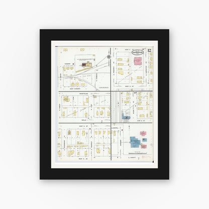 Old map wall art mockup — black gallery frame with white mat — Sanborn Fire Insurance Map from Iron Mountain, Dickinson County, Michigan (1911), Sheet #0012