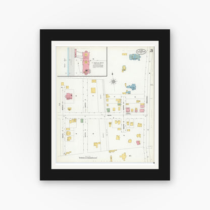 Old map wall art mockup — black gallery frame with white mat — Sanborn Fire Insurance Map from Irvington, Westchester County, New York (1900), Sheet #0003