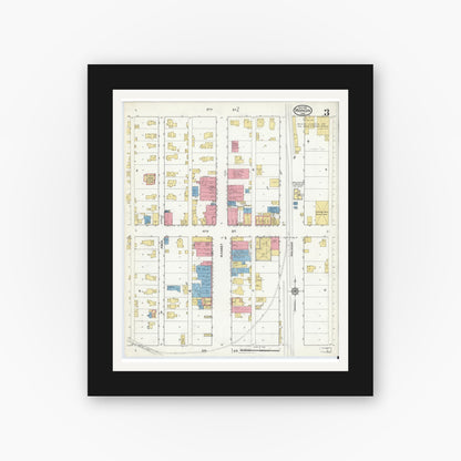 Old map wall art mockup — black gallery frame with white mat — Sanborn Fire Insurance Map from Monon, White County, Indiana (1916), Sheet #0003