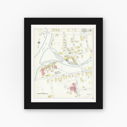 Old map wall art mockup — black gallery frame with white mat — Sanborn Fire Insurance Map from Athol, Worcester County, Massachusetts (1911), Sheet #0009