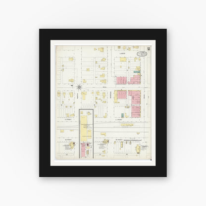 Old map wall art mockup — black gallery frame with white mat — Sanborn Fire Insurance Map from Itasca, Hill County, Texas (1896), Sheet #0002