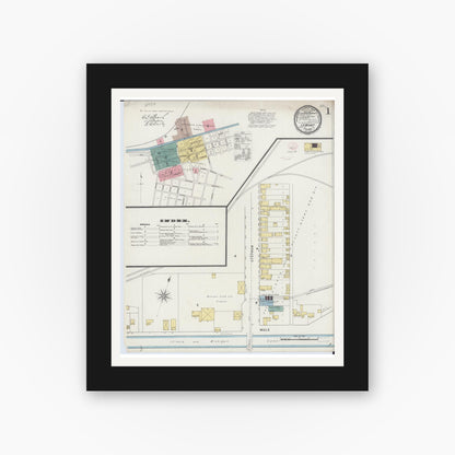 Old map wall art mockup — black gallery frame with white mat — Sanborn Fire Insurance Map from Lemont, Cook County, Illinois (1894) - Complete Map Set
