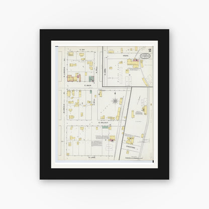 Old map wall art mockup — black gallery frame with white mat — Sanborn Fire Insurance Map from Stanton, Montcalm County, Michigan (1892), Sheet #0002