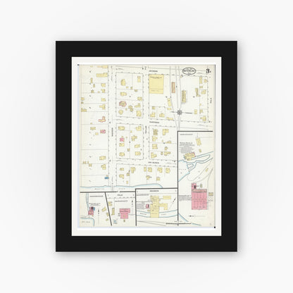 Old map wall art mockup — black gallery frame with white mat — Sanborn Fire Insurance Map from Waterloo, Jefferson County, Wisconsin (1912), Sheet #0003