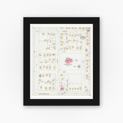 Old map wall art mockup — black gallery frame with white mat — Sanborn Fire Insurance Map from Kewanee, Henry County, Illinois (1899), Sheet #0010
