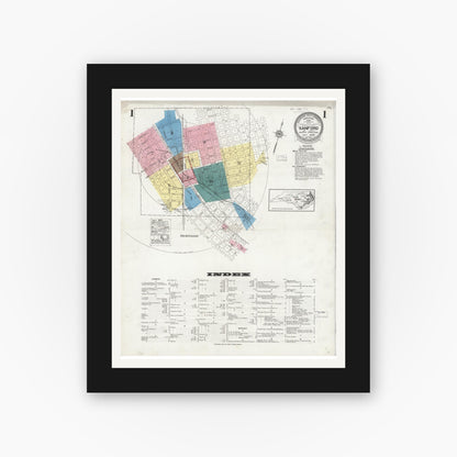 Old map wall art mockup — black gallery frame with white mat — Sanborn Fire Insurance Map from Sanford, Lee County, North Carolina (1925) - Complete Map Set