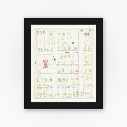 Old map wall art mockup — black gallery frame with white mat — Sanborn Fire Insurance Map from Paxton, Ford County, Illinois (1910), Sheet #0004