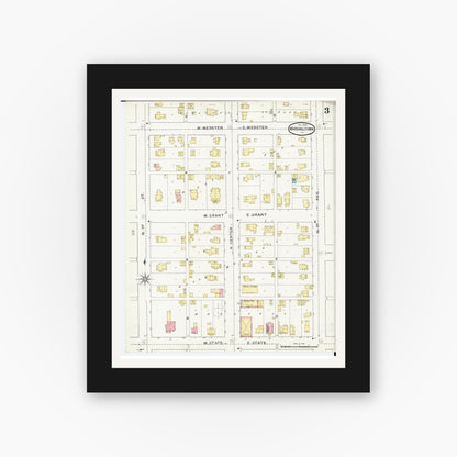 Old map wall art mockup — black gallery frame with white mat — Sanborn Fire Insurance Map from Marshalltown, Marshall County, Iowa (1894), Sheet #0003