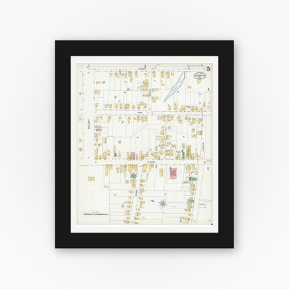 Old map wall art mockup — black gallery frame with white mat — Sanborn Fire Insurance Map from Hampton, Independent Cities, Virginia (1900), Sheet #0005