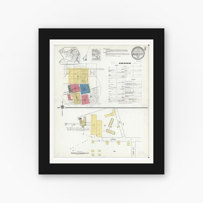 Old map wall art mockup — black gallery frame with white mat — Sanborn Fire Insurance Map from Royse City, Rockwell County, Texas (1921), Sheet #0001