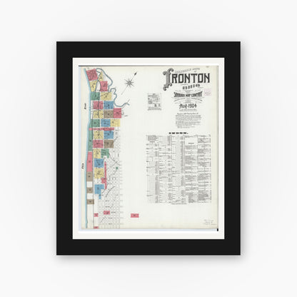 Old map wall art mockup — black gallery frame with white mat — Sanborn Fire Insurance Map from Ironton, Lawrence County, Ohio (1904), Sheet #0001