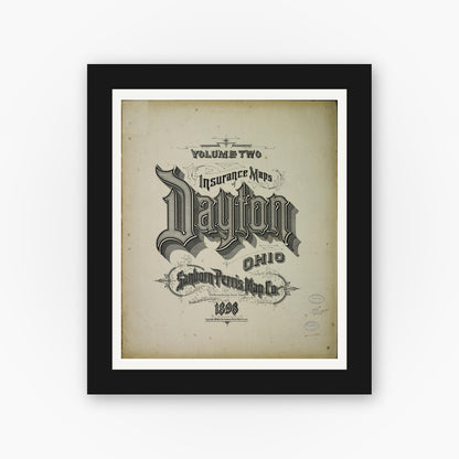 Old map wall art mockup — black gallery frame with white mat — Sanborn Fire Insurance Map from Dayton, Montgomery County, Ohio (1898), Sheet #0001