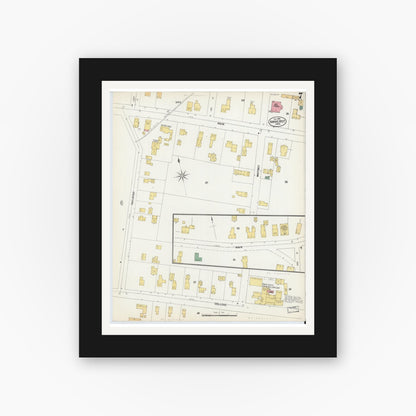 Old map wall art mockup — black gallery frame with white mat — Sanborn Fire Insurance Map from Amherst, Hampshire County, Massachusetts (1902), Sheet #0007