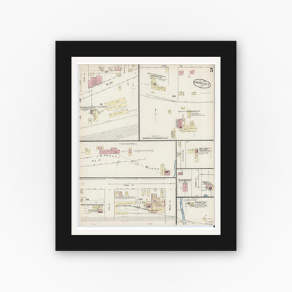 Old map wall art mockup — black gallery frame with white mat — Sanborn Fire Insurance Map from Union City, Randolph County, Indiana (1885), Sheet #0005