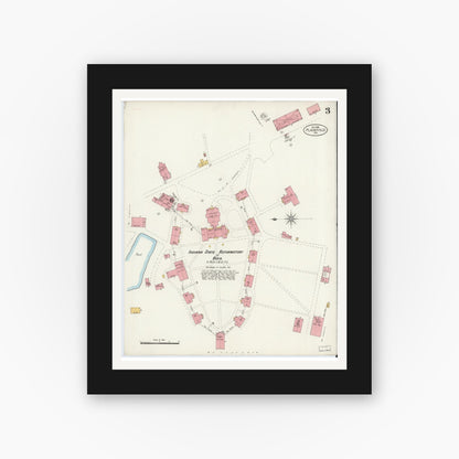 Old map wall art mockup — black gallery frame with white mat — Sanborn Fire Insurance Map from Plainfield, Hendricks County, Indiana (1898), Sheet #0003