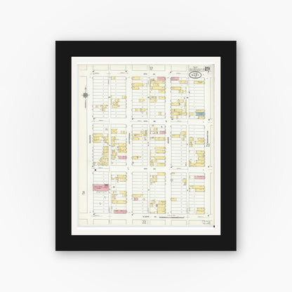 Old map wall art mockup — black gallery frame with white mat — Sanborn Fire Insurance Map from Gary, Lake County, Indiana (1911), Sheet #0019