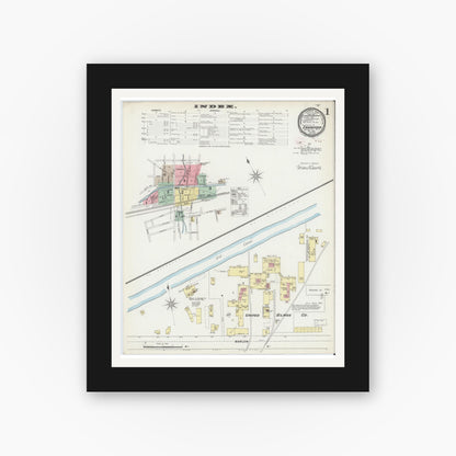 Old map wall art mockup — black gallery frame with white mat — Sanborn Fire Insurance Map from Canastota, Madison County, New York (1895), Sheet #0001